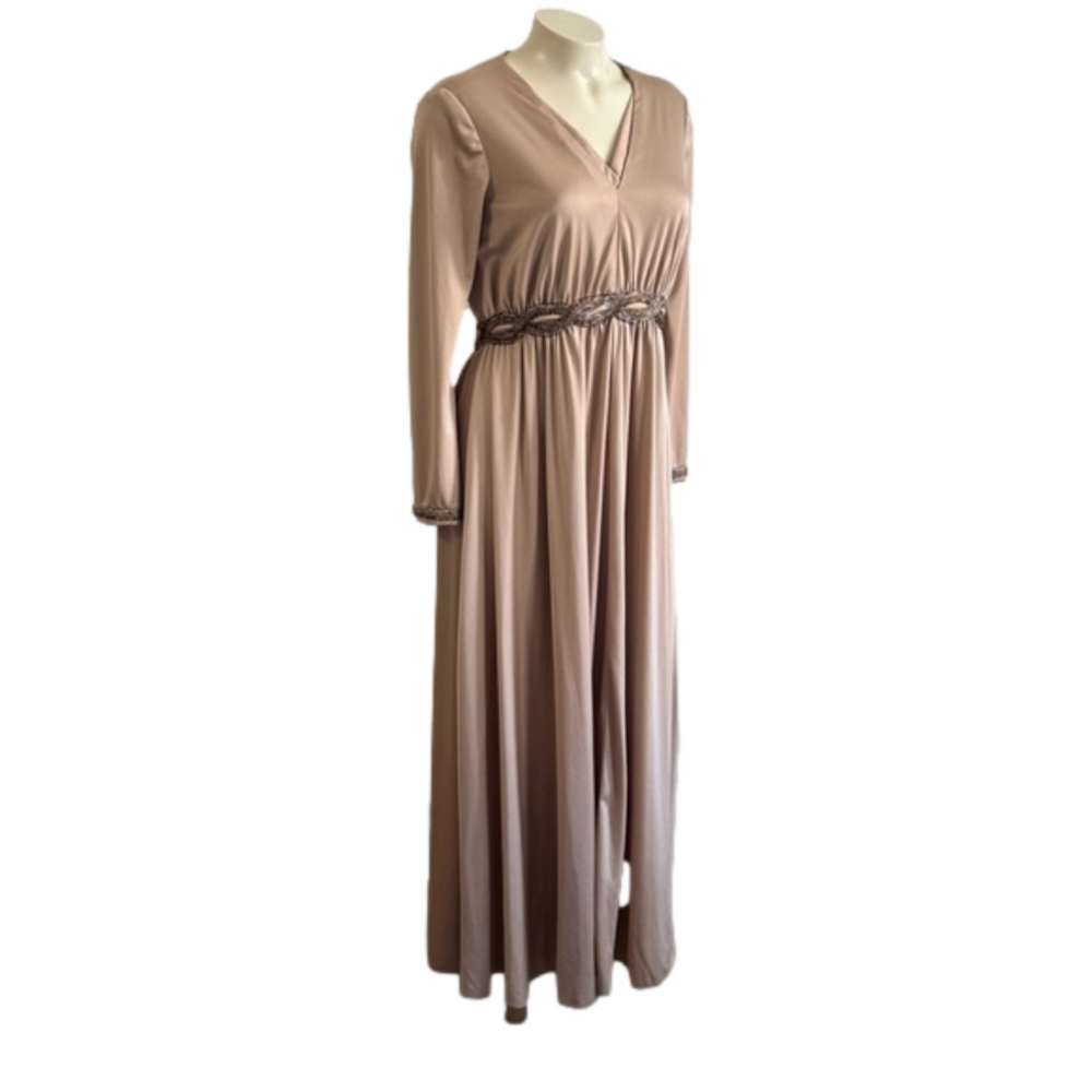 VTG BACK STREET evening beige beaded sequins v neck dress size /content missing